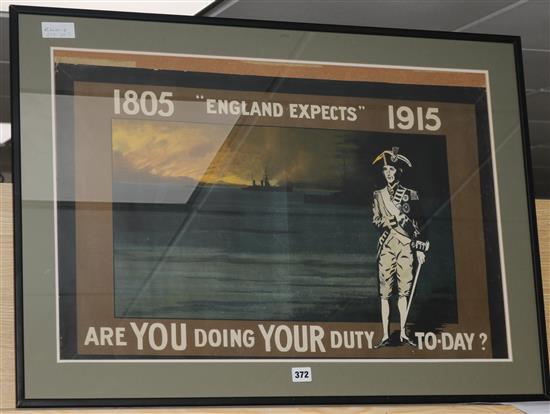 WW1 recruiting poster 1805 - 1915 England Expects - Are You doing your duty To-Day? 45 x 72cm